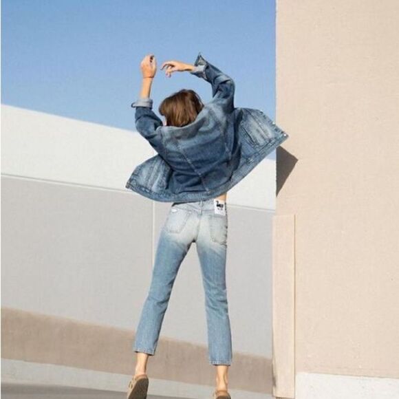 FREE PEOPLE x SANDRINE ROSE Women’s Tres Cool Oversized Denim Jacket Size Large - Picture 2 of 10